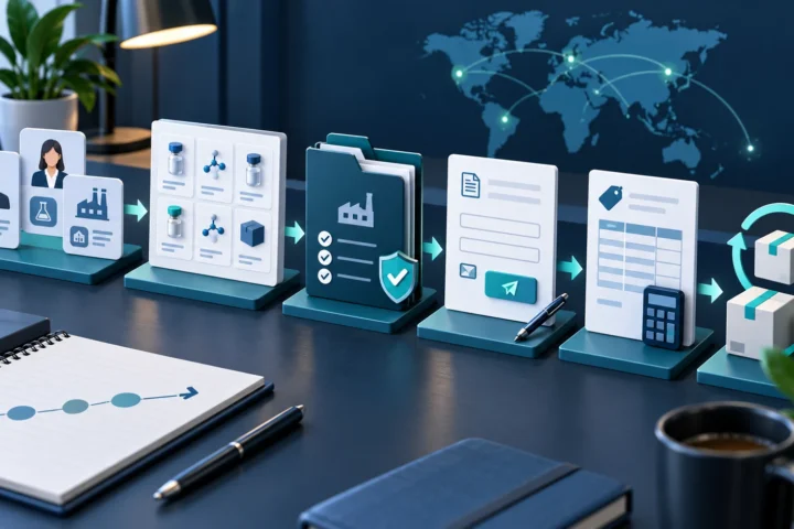 AI-generated concept illustration of a B2B research-supply business roadmap.
