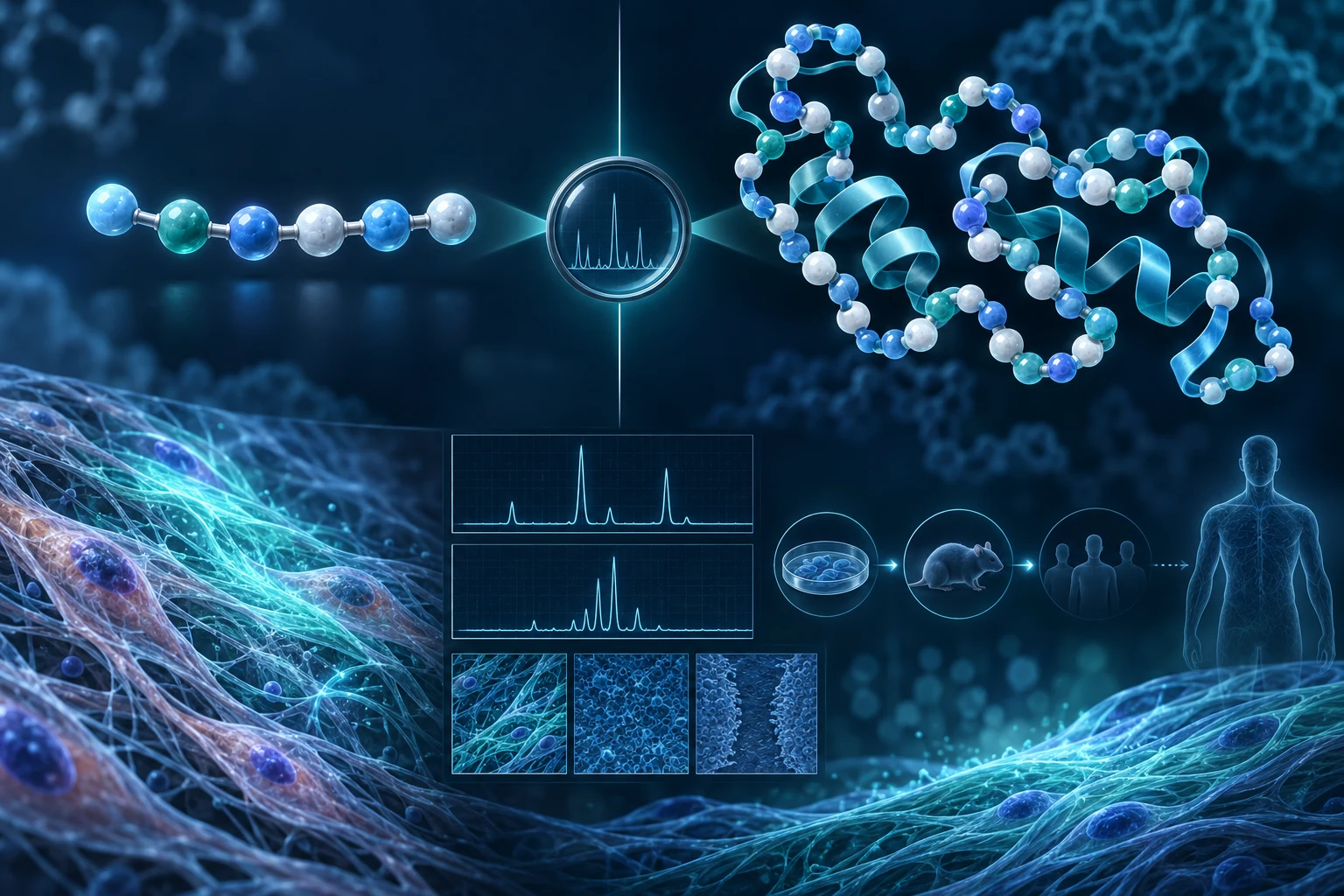 A seven-amino-acid TB-500 fragment is compared with full-length thymosin beta-4 beside laboratory evidence layers and an incomplete path to human data.